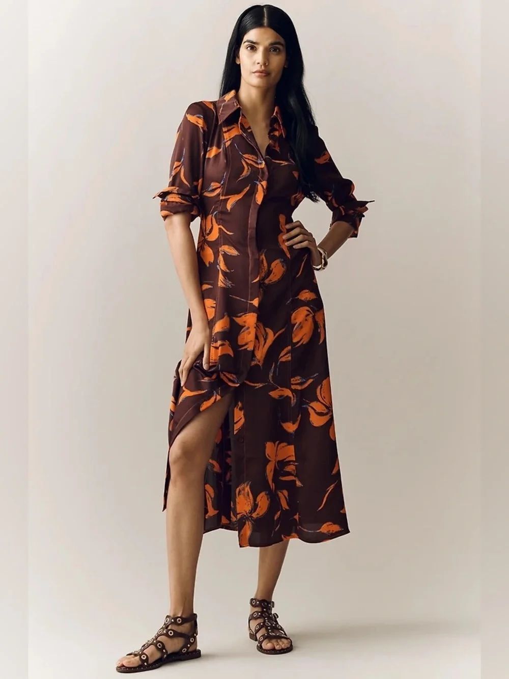 Anthropologie Exquise Long Sleeve Satin Midi Dress NWT
